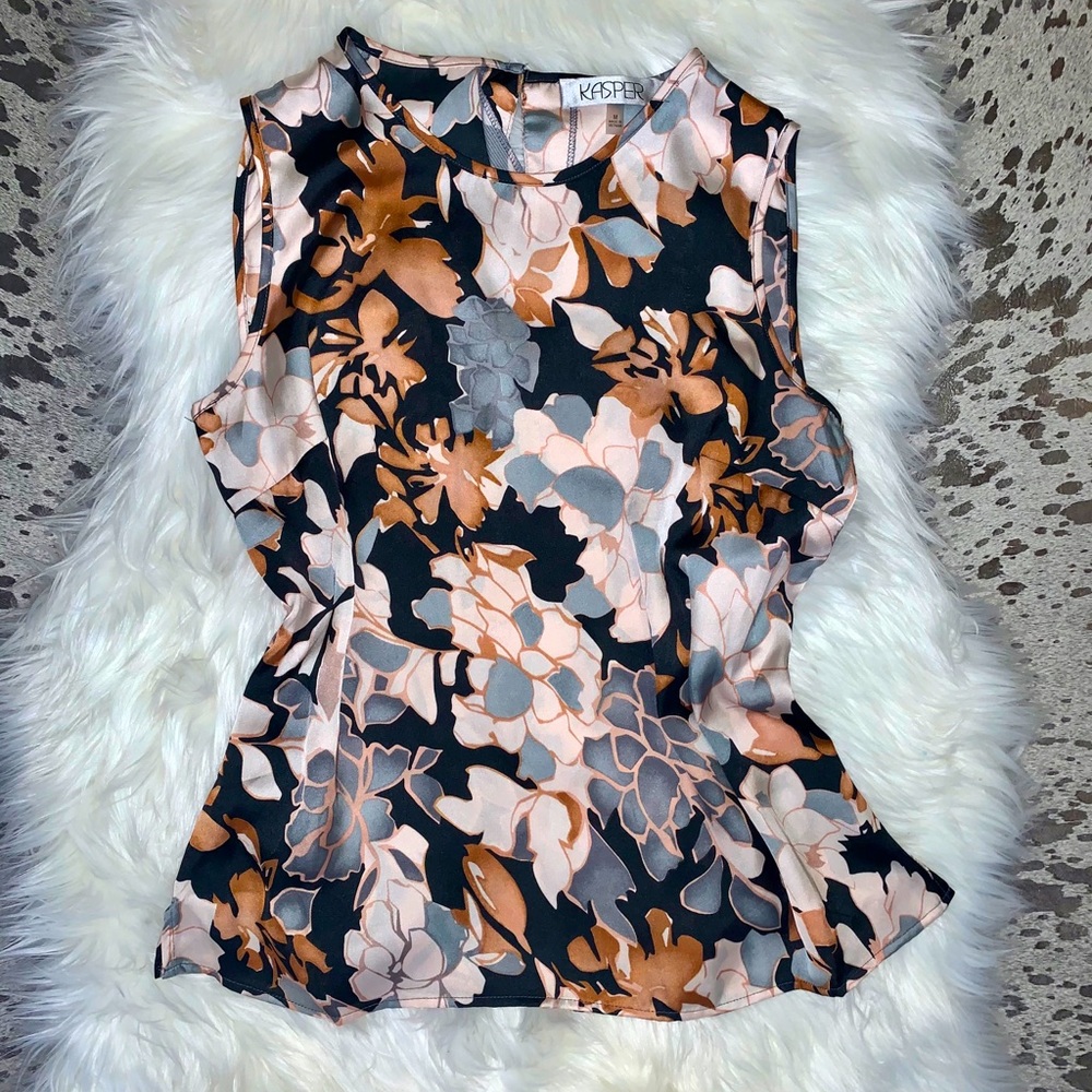 Sleeveless Satin Floral Blouse Size Medium